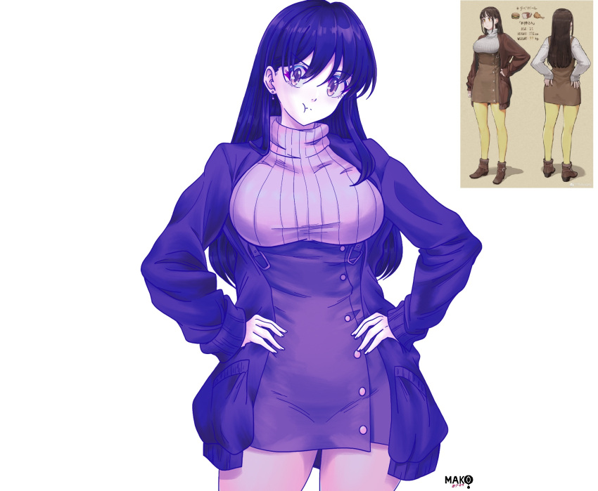1girl, big_sister_(navigavi), borrowed_character, breasts, brown_eyes, choppy_bangs, closed_mouth, commentary_request