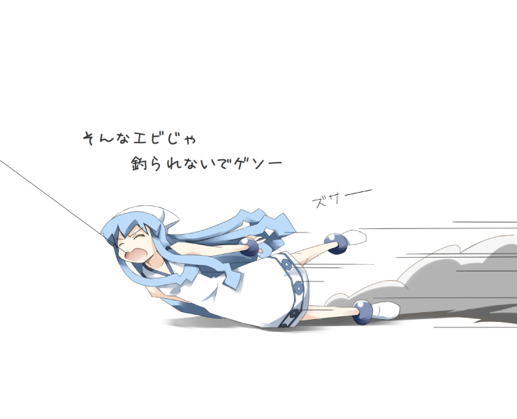 closed_eyes, dragging, dress, eyes_closed, fishing_line, hat, ikamusume, kaka_(kirby126)
