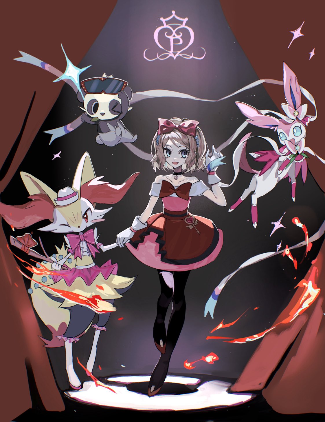 >_o, 1girl, 2girls, animal_ear_fluff, animal_ears, bell, black_choker, black_eyes