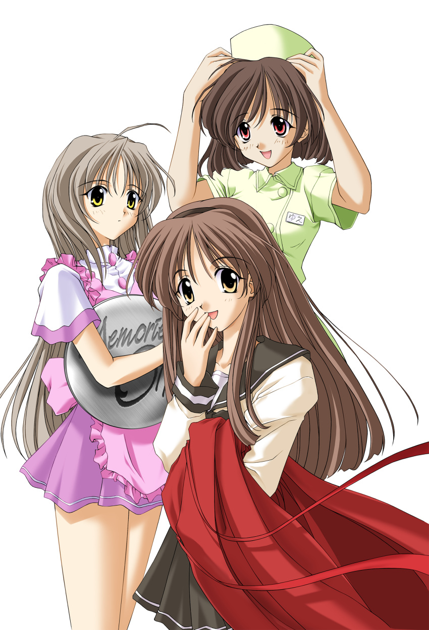 absurdres, apron, black_hairband, blonde_hair, brown_hair, futami_shion, hairband, hat