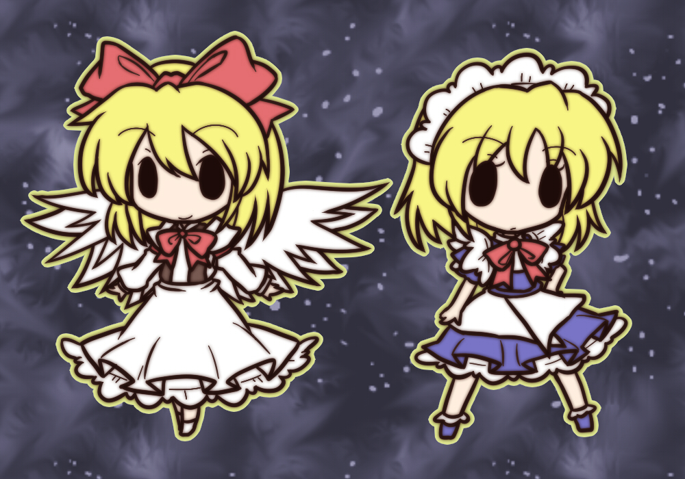 apron, blonde_hair, chibi, dress, fushigi_ebi, gengetsu, maid, maid_headdress