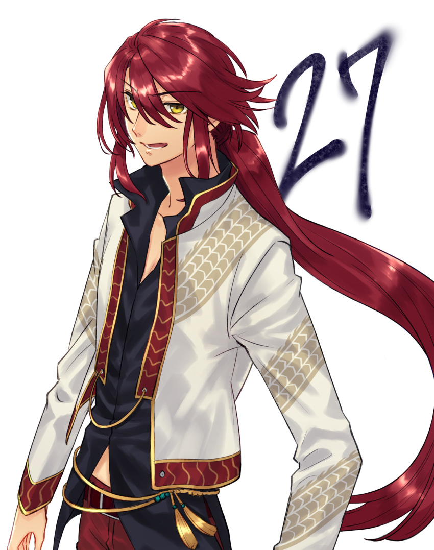1boy, aaron_wei, black_shirt, commentary_request, countdown, double-parted_bangs, eiyuu_densetsu, floating_hair