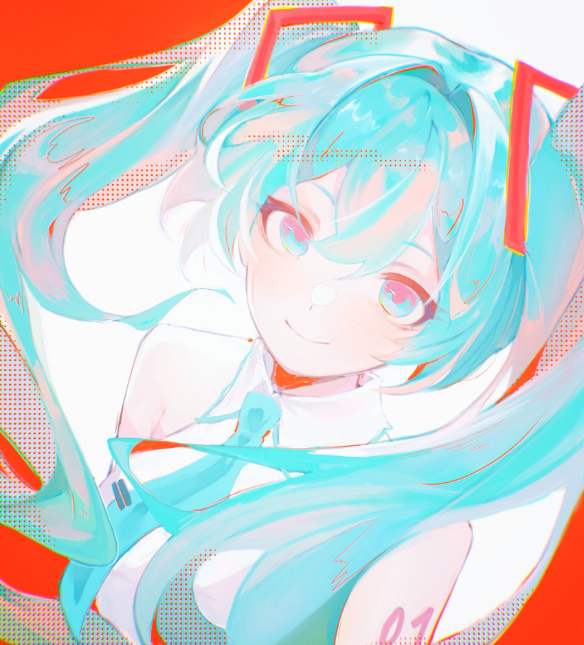 1girl, absurdres, aqua_eyes, aqua_hair, aqua_necktie, blue_eyes, closed_mouth, collared_shirt