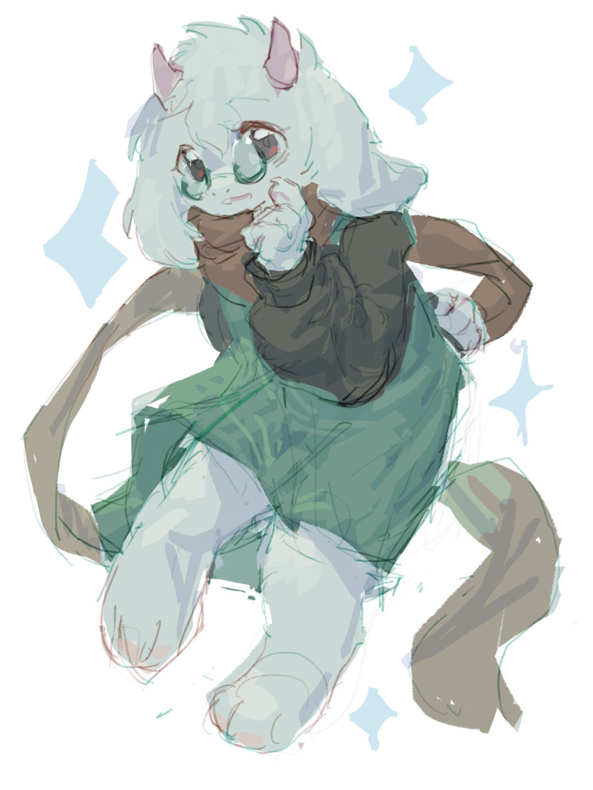 1boy, animal_ears, animal_feet, brown_sleeves, commentary_request, deltarune, dou_jiao_bei_w, full_body