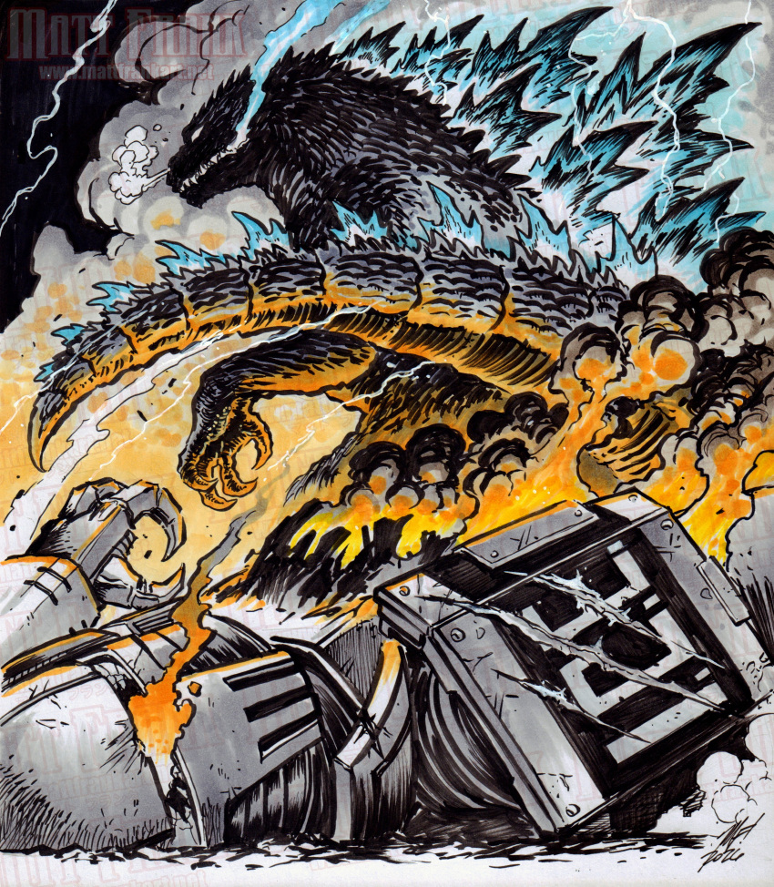 absurdres, after_battle, artist_name, aura, black_scales, breath, breath_weapon, broken