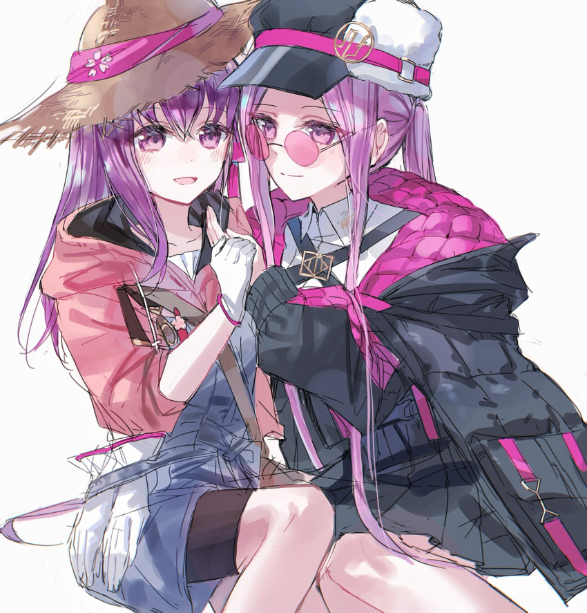 2girls, fate/grand_order, fate_(series), gloves, hashtag-only_commentary, hat, highres, holding_hands