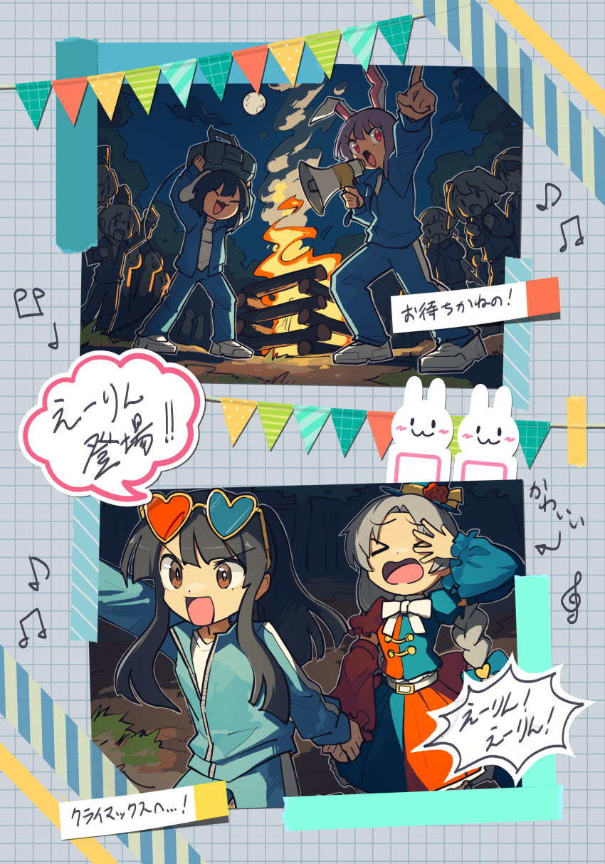 >_<, 6+girls, absurdres, adapted_costume, alternate_costume, alternate_headwear, animal_ears, black_hair