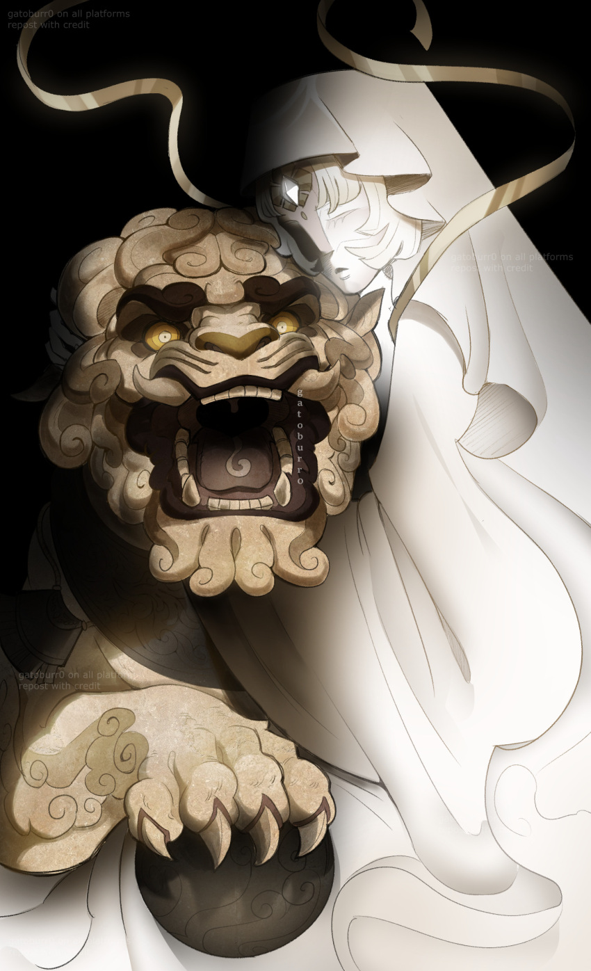 1girl, 1other, chinese_clothes, closed_eyes, closed_mouth, cloud_haetae_cookie, colored_skin, commentary