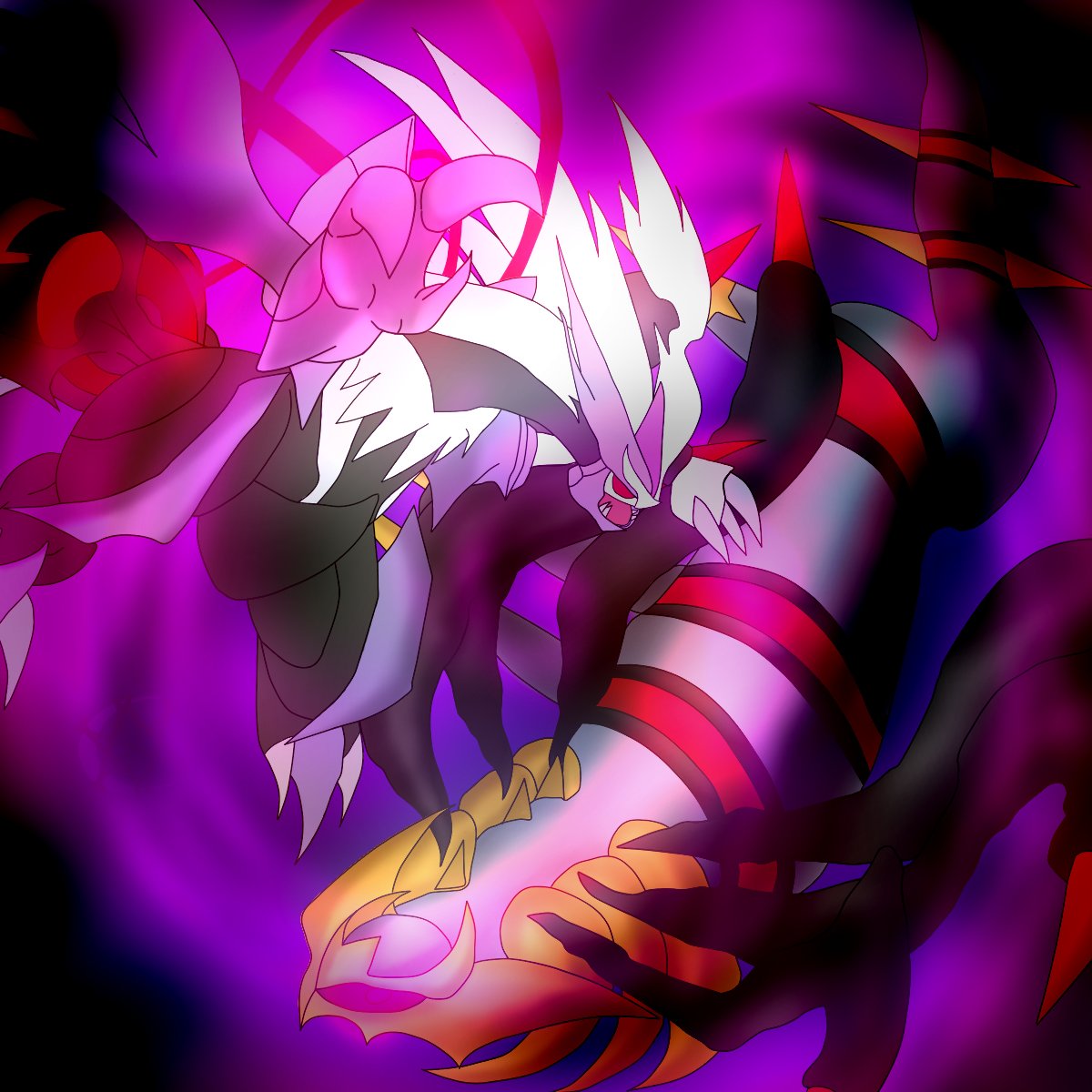 aura, commentary, english_commentary, ghost, giratina, highres, kyurem, pokemon, red_eyes, x473bvrn, x473bvrn666