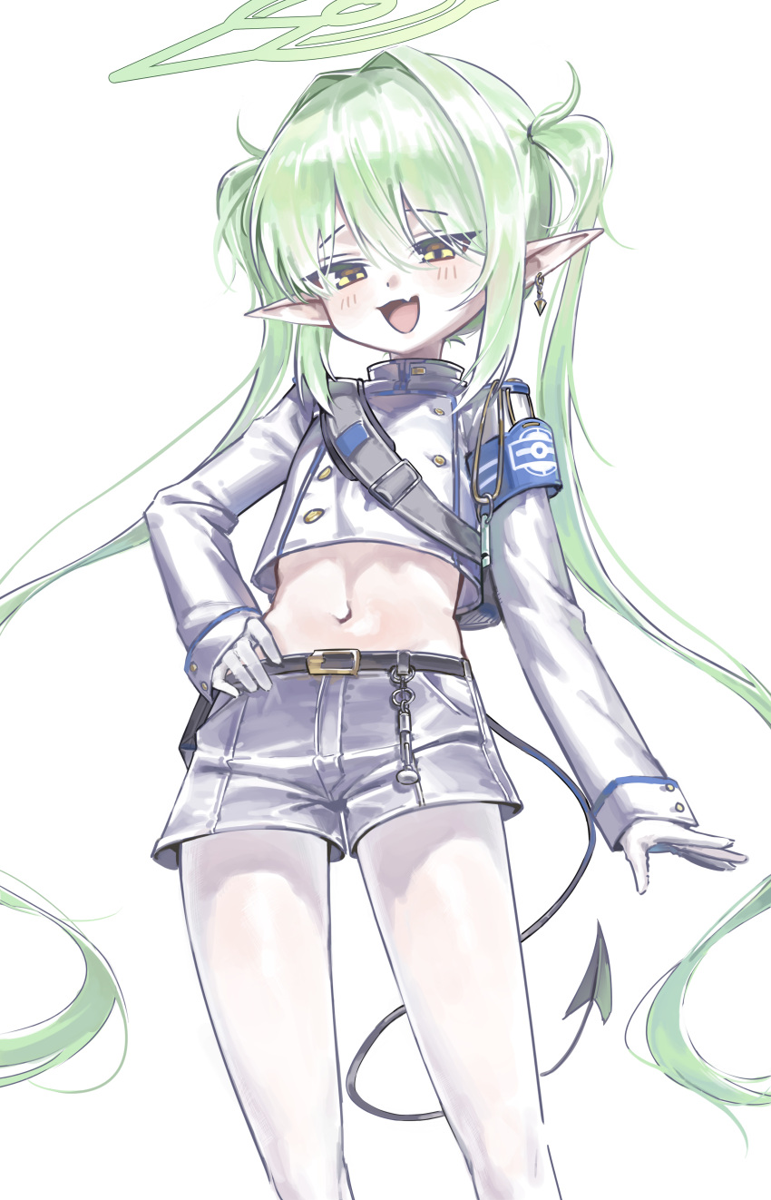 1girl, absurdres, armband, belt, black_shorts, blue_archive, blue_armband, buttons