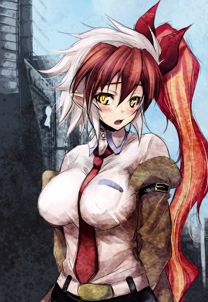 between_breasts, breasts, cosplay, face, fukai_ryosuke, fukai_ryousuke, impossible_clothes, impossible_clothing