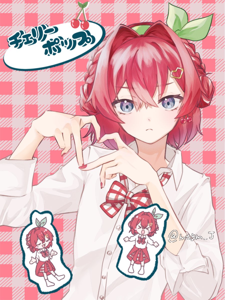>_<, 1girl, ange_katrina, blue_eyes, bow, bow_headband, bowtie, braid