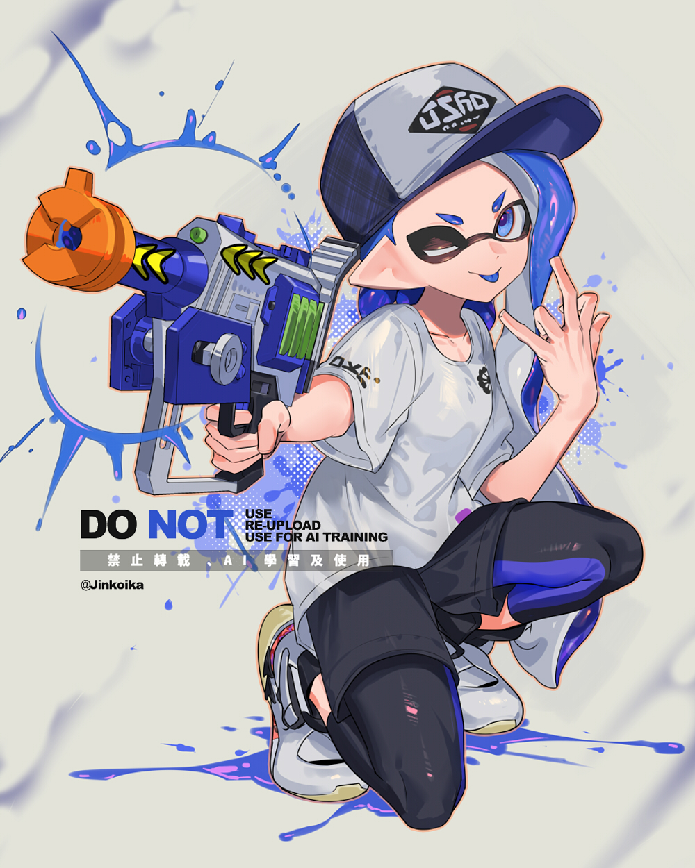 1girl, :p, baseball_cap, black_leggings, black_shorts, blue_eyes, collarbone, commentary