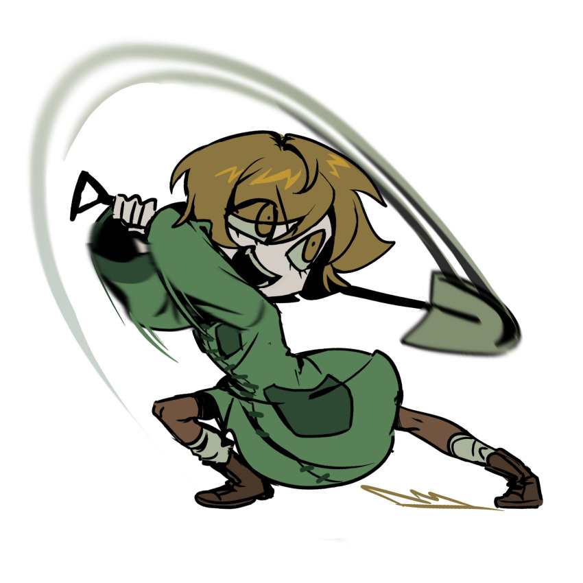 1girl, attack_trail, brown_eyes, brown_hair, coat, commentary_request, esther_freeling, full_body