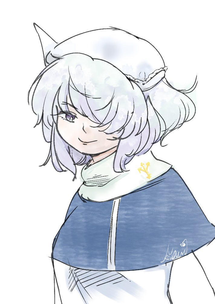 1girl, blue_capelet, capelet, commentary_request, cropped_torso, lapel_pin, letty_whiterock, looking_at_viewer
