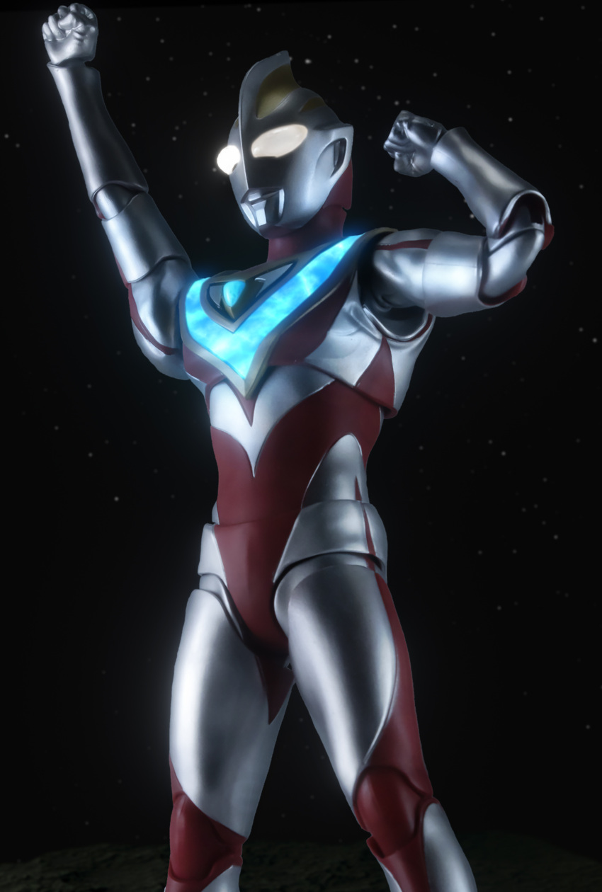 1boy, absurdres, alien, armor, arms_up, black_sky, breastplate, clenched_hands