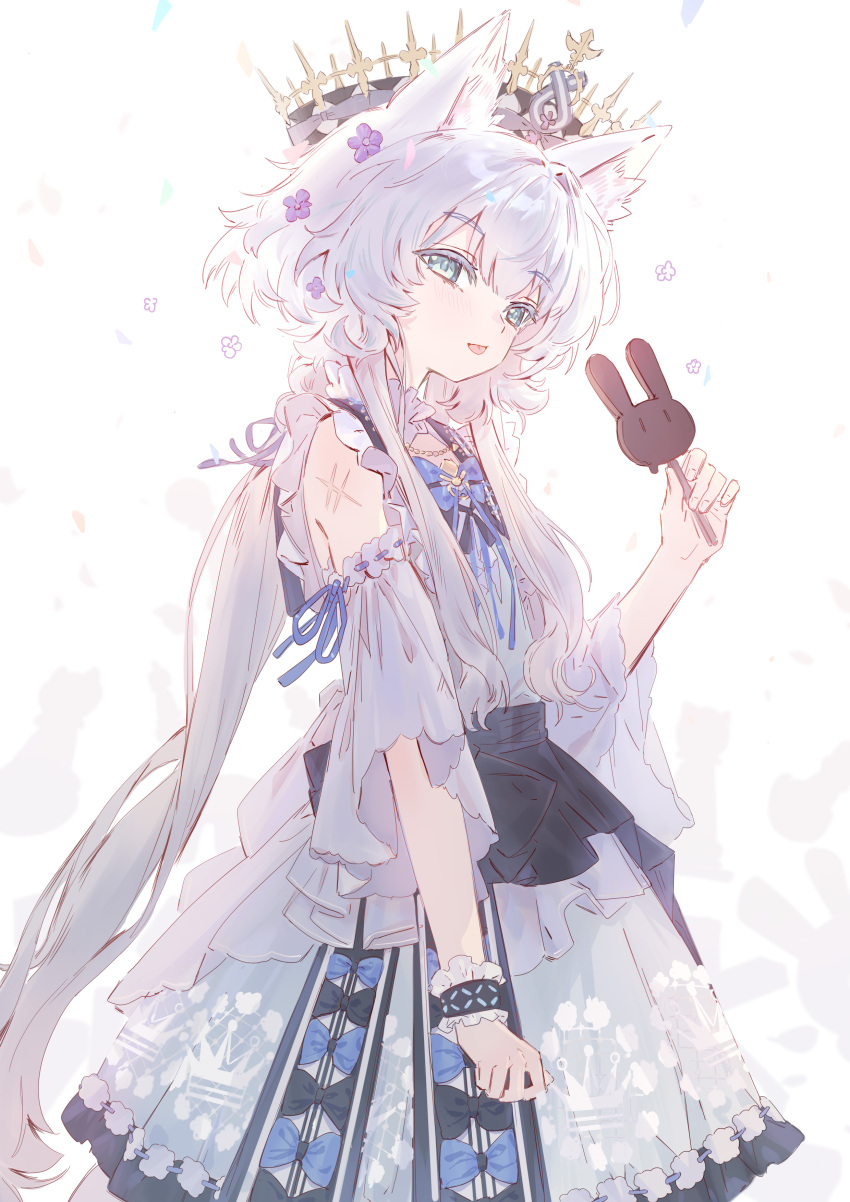1girl, :p, absurdres, animal_ear_fluff, animal_ears, arknights, black_bow, blue_bow