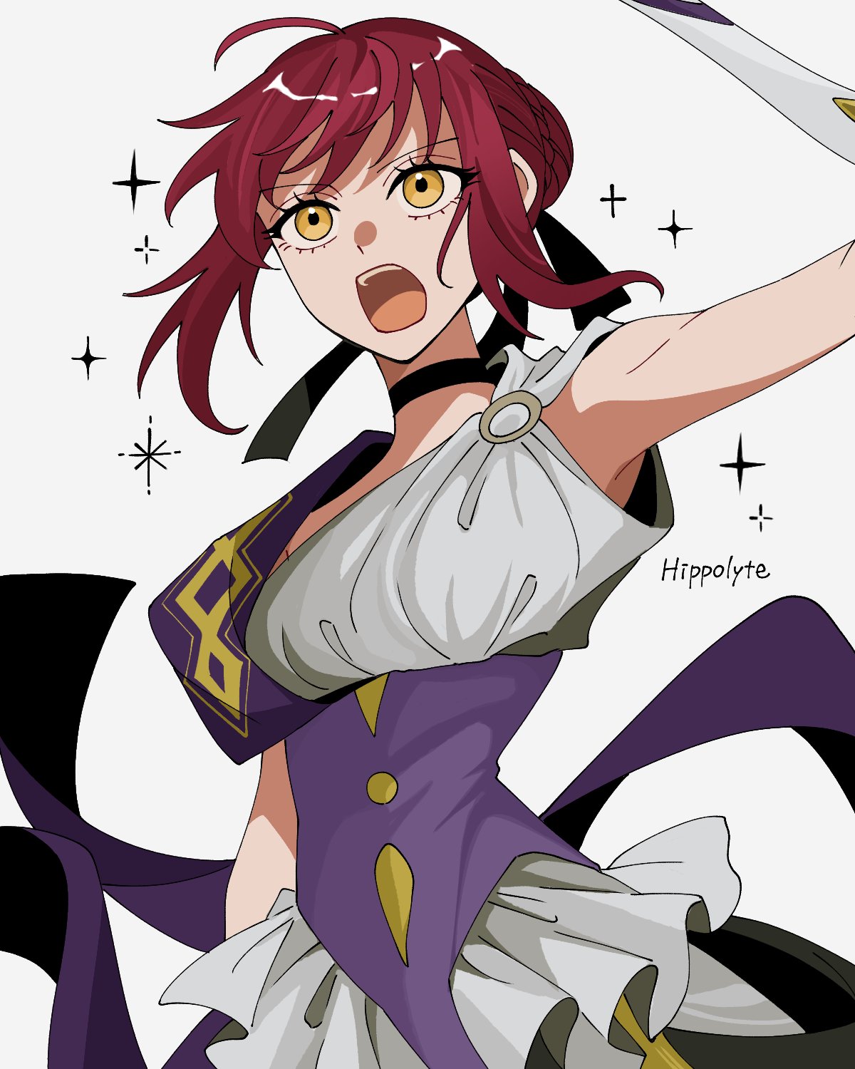 1girl, ahoge, akaisi894, ancient_greek_clothes, black_choker, black_ribbon, character_name, choker