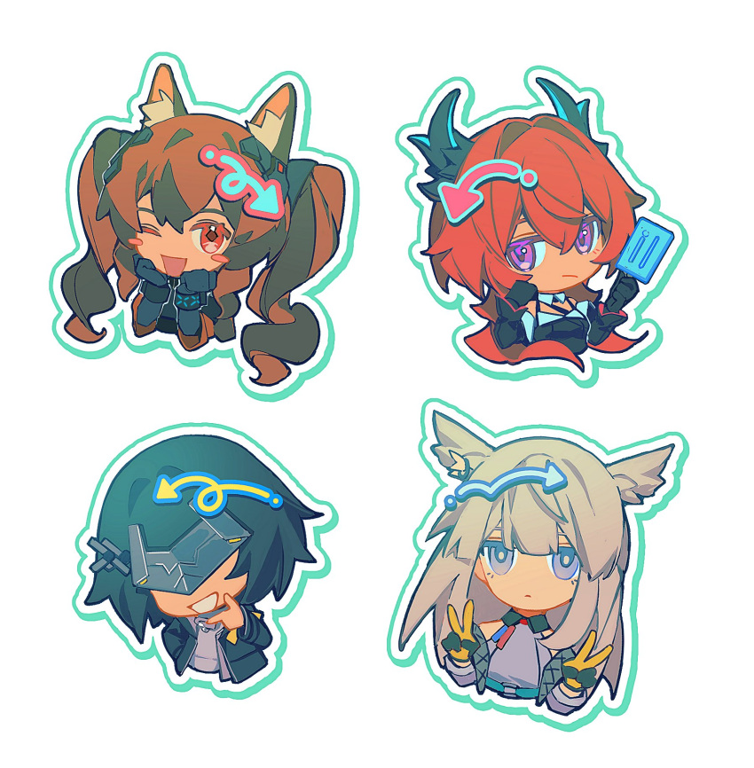 4girls, :/, :d, angelina_(arknights), animal_ear_fluff, animal_ears, arknights, arknights:_endfield