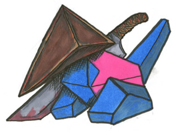 blood, creepy, crossover, knife, no_humans, pokemon, porygon, pyramid_head