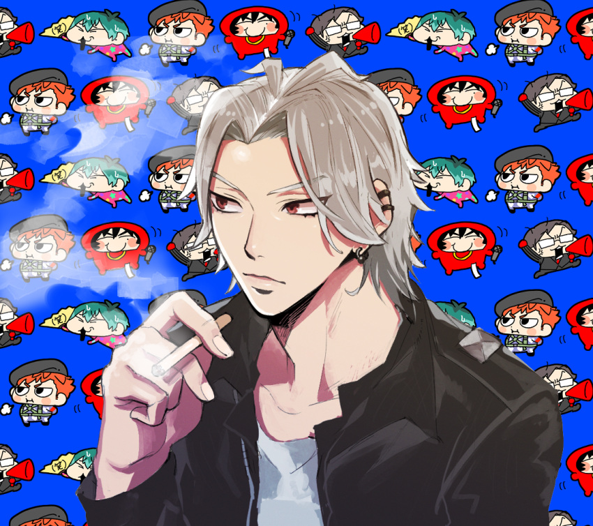 5boys, :3, :i, anger_vein, antenna_hair, aohitsugi_samatoki, aqua_hair, beret