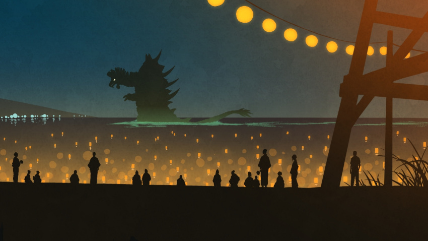 bag, commentary_request, femigon, festival, from_behind, giant, giant_monster, glowing