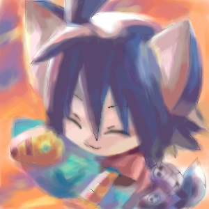 1girl, :3, ^_^, ahoge, animal_ears, bad_id, blue_hair, closed_eyes