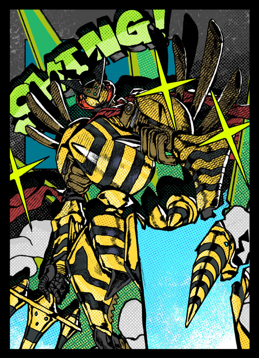 armor, black_armor, black_border, blue_background, bly_mead, border, bug, commentary