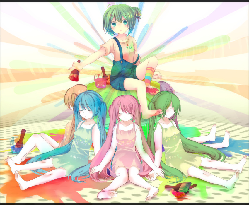 barefoot, closed_eyes, dress, eyes_closed, feet, hatsune_miku, highres, long_hair