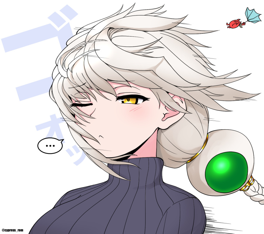 ..., 1girl, abyssal_ship, asymmetrical_hair, black_sweater, braid, braided_ponytail, breasts