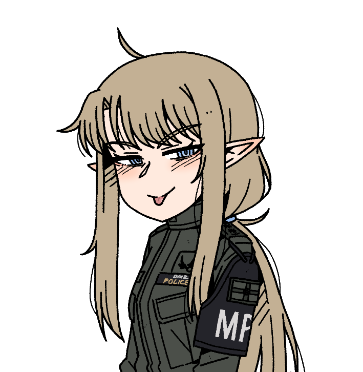 1girl, :p, ahoge, armband, blonde_hair, blue_eyes, breasts, commentary
