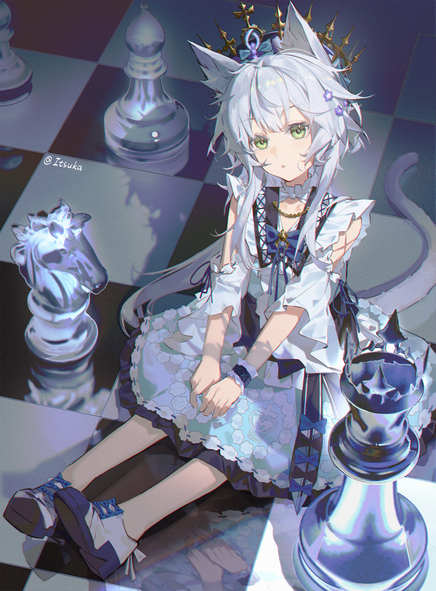 1girl, absurdres, animal_ear_fluff, animal_ears, arknights, bishop_(chess), blue_bow, bow