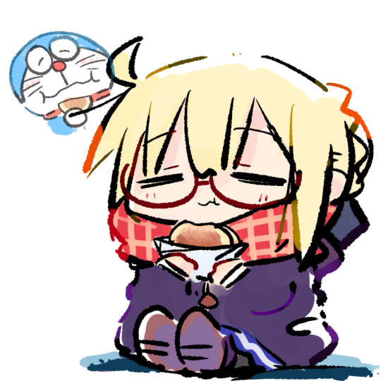 1boy, 1girl, :i, :t, artoria_pendragon_(fate), bell, blonde_hair, blue_skirt