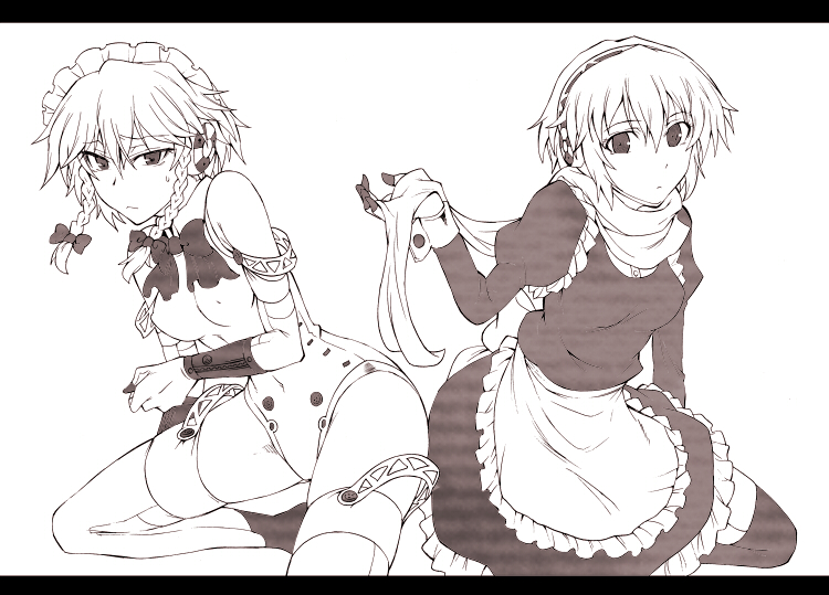aegis, aegis_(cosplay), android, apron, bare_shoulders, bow, braid, cosplay