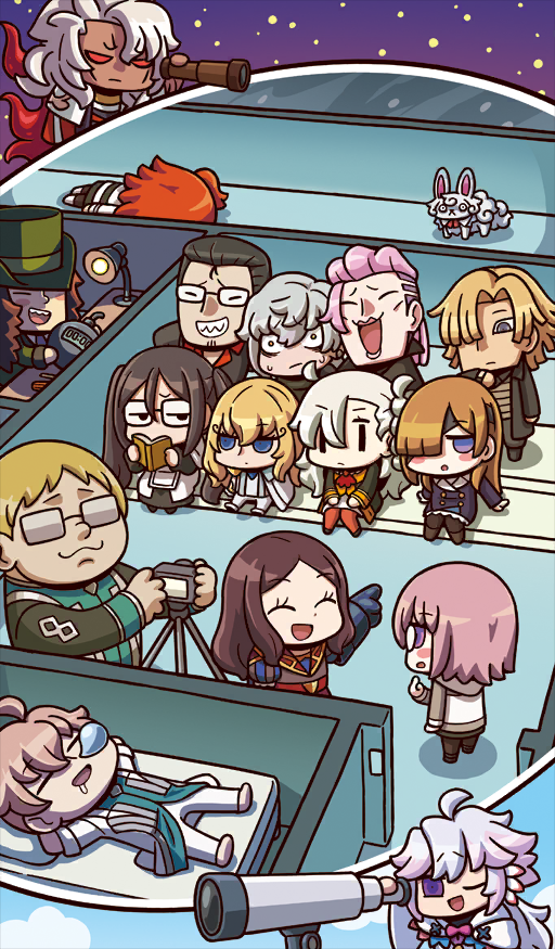 6+boys, 6+girls, akuta_hinako, beryl_gut, bomb, chaldea_security_organization, chaldea_uniform, chibi
