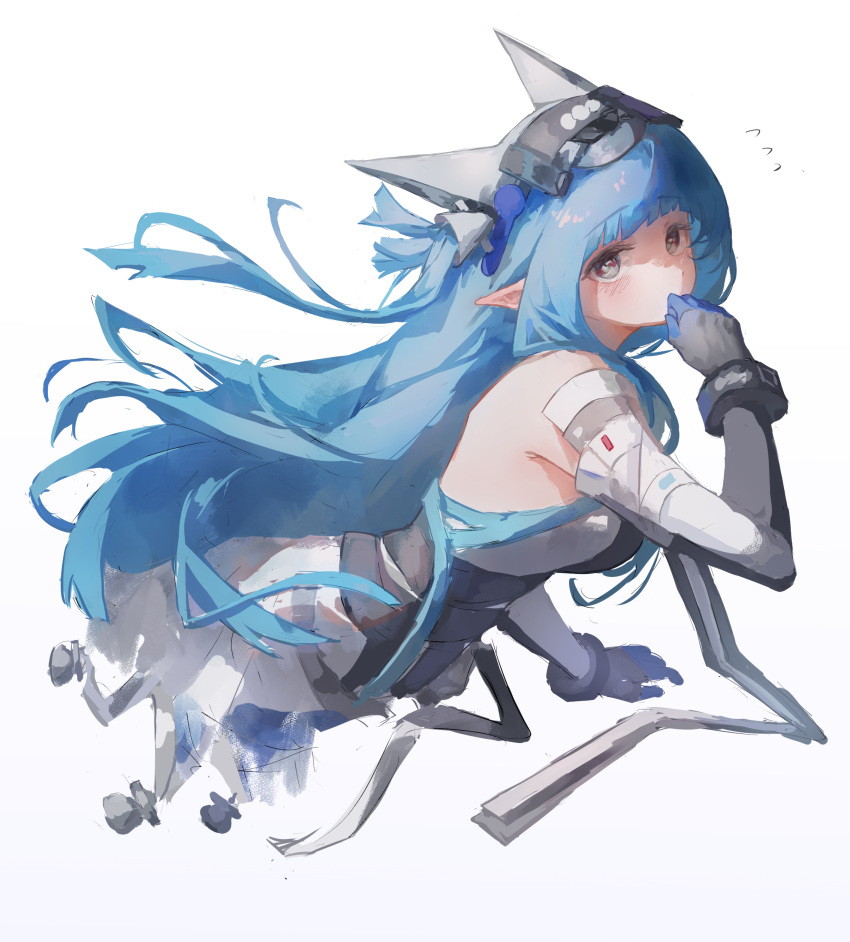1girl, absurdres, arknights, arknights:_endfield, bare_shoulders, black_bodysuit, blue_bodysuit, blue_hair