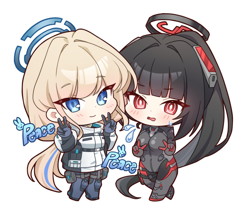 black_bodysuit, black_hair, blonde_hair, blue_archive, blue_bodysuit, blue_eyes, bodysuit, chibi