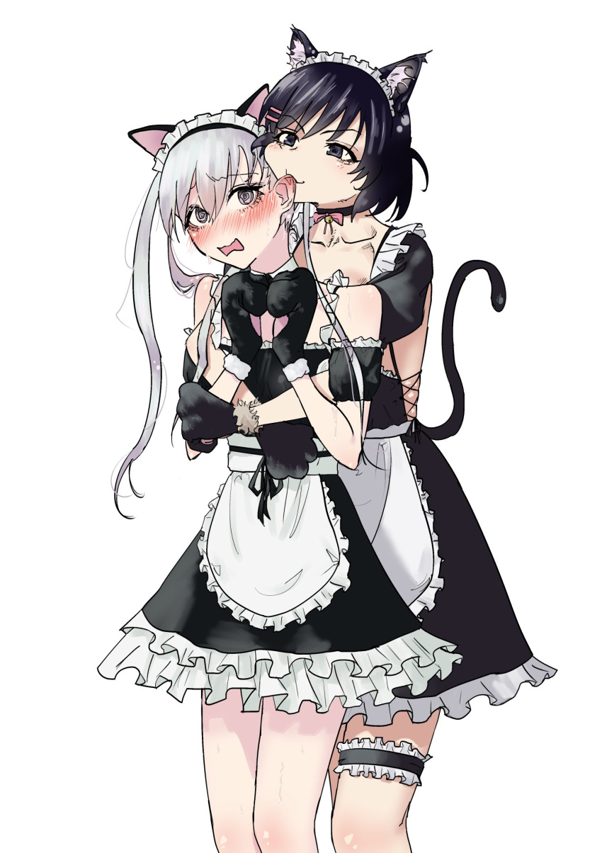 2girls, ajishishi, animal_ear_fluff, animal_ears, animal_hands, apron, bakemonogatari, bakeneko