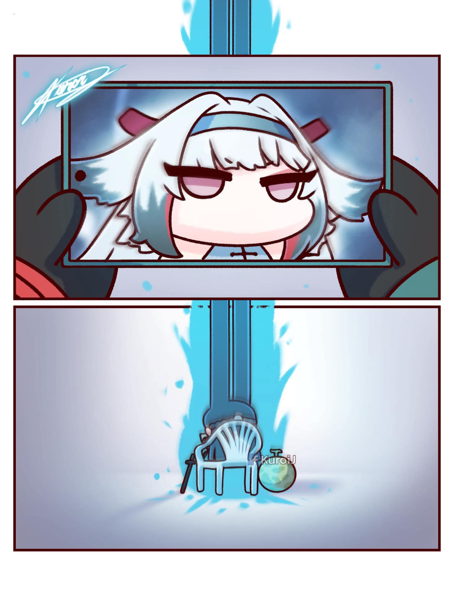animal_ears, hoshimi_miyabi, kuroij, long-eared_miyabi_(meme), long_hair, multiple_girls, personality_switch, vergil's_chair_(meme)
