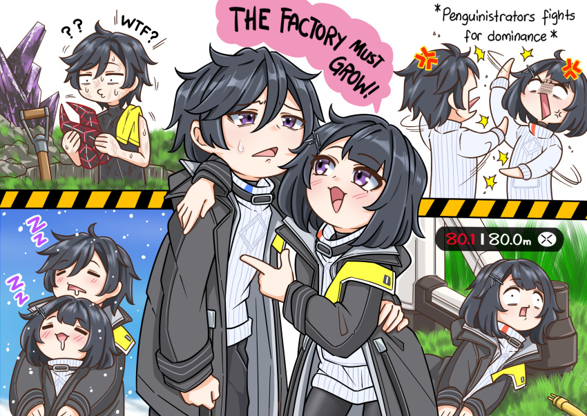 1boy, 1girl, :d, ?, ??, ^^^, anger_vein, arknights