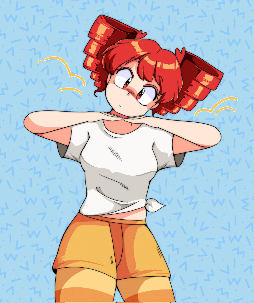1980s_(style), 1girl, blue_background, commentary, corrupted_twitter_file, drill_hair, highres, jenna_(rainynebula)