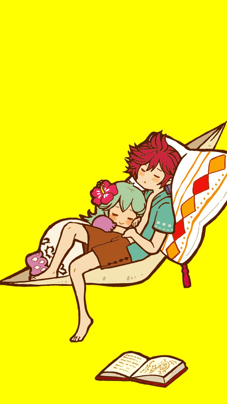 1boy, 1girl, alternate_costume, aqua_hair, aqua_shirt, bad_id, bad_pixiv_id, barefoot