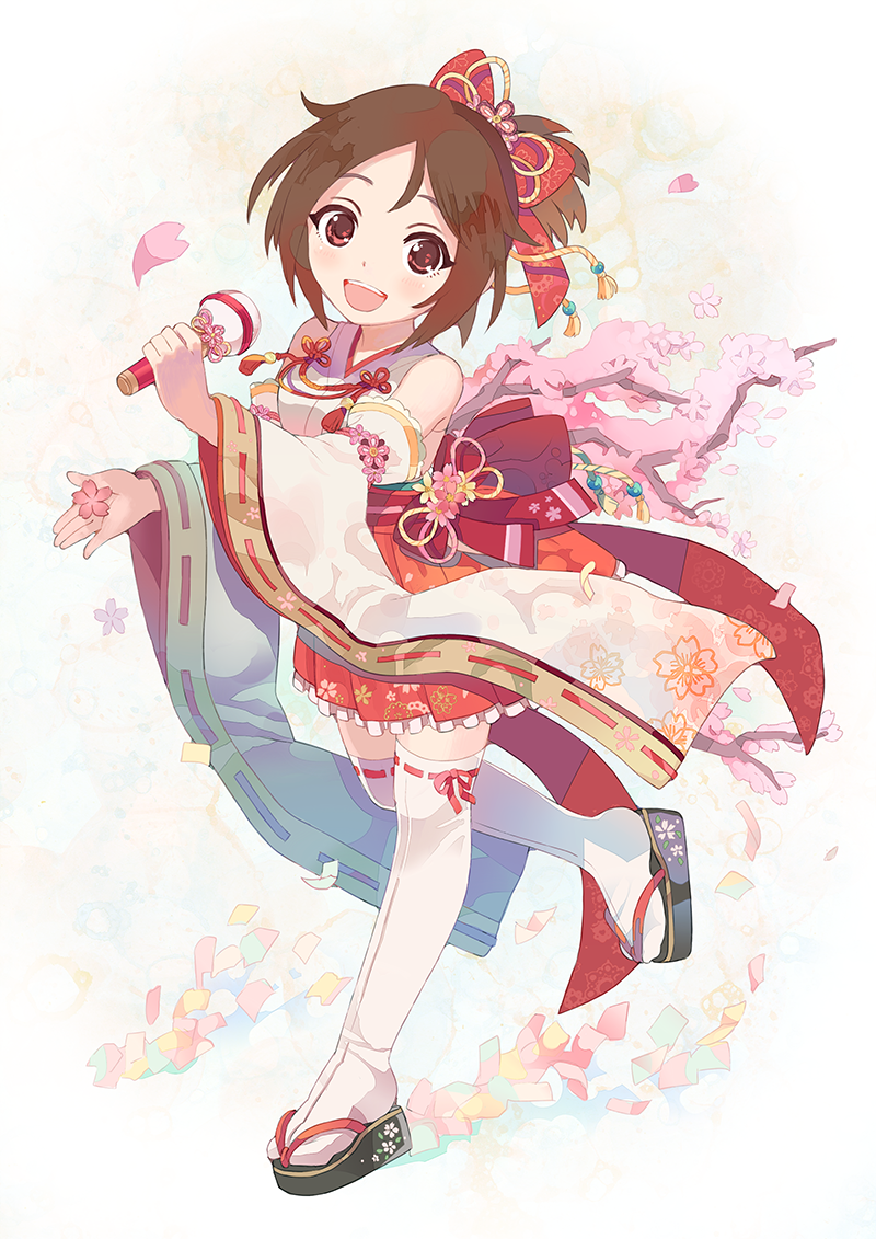 bow, bowtie, brown_hair, cherry_blossoms, commentary_request, detached_sleeves, domyoji_karin, flower_ornament