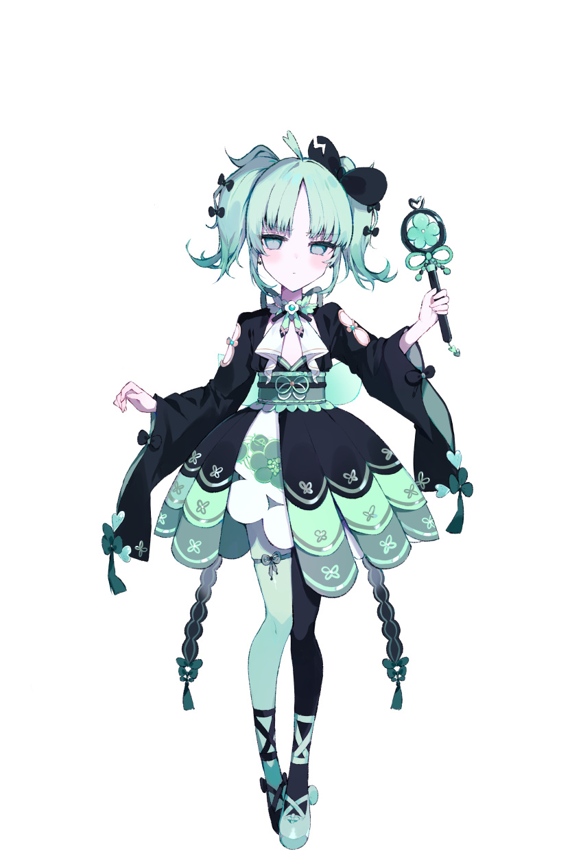 1girl, absurdres, ahoge, asymmetrical_footwear, asymmetrical_legwear, black_bow, black_dress, black_shoes