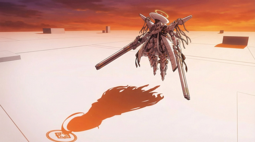 1girl, android, armored_boots, armored_core, blue_archive, boots, decagrammaton_(blue_archive), halo