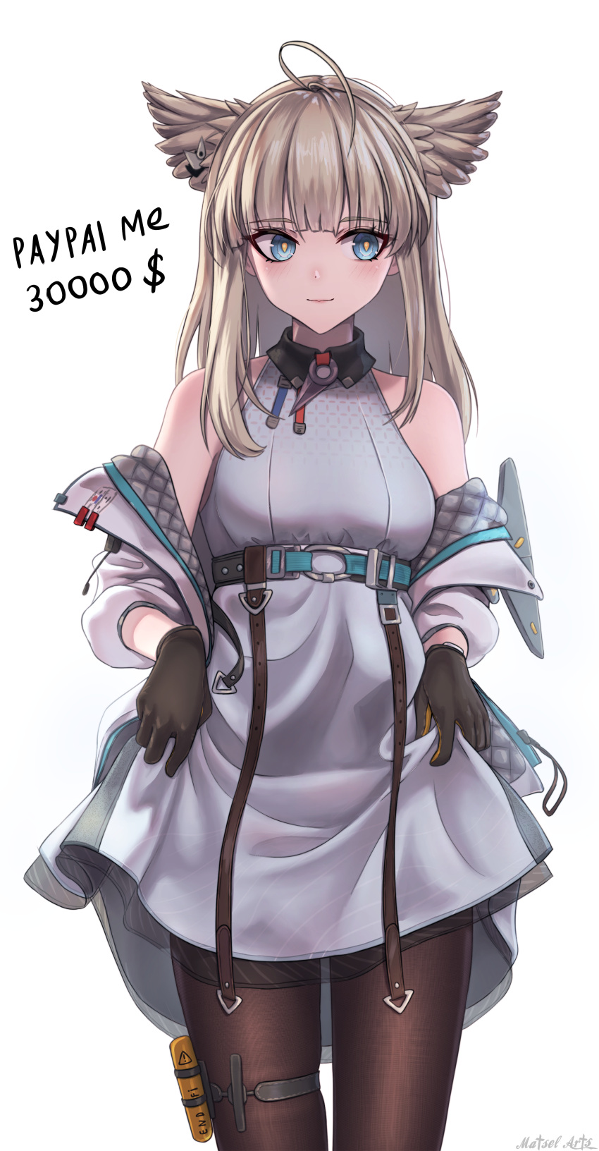1girl, absurdres, arknights, arknights:_endfield, artist_name, bare_shoulders, black_gloves, blonde_hair