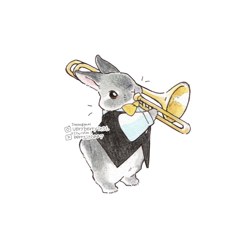animal, animal_focus, berry_jou, black_vest, commentary_request, highres, holding, holding_instrument