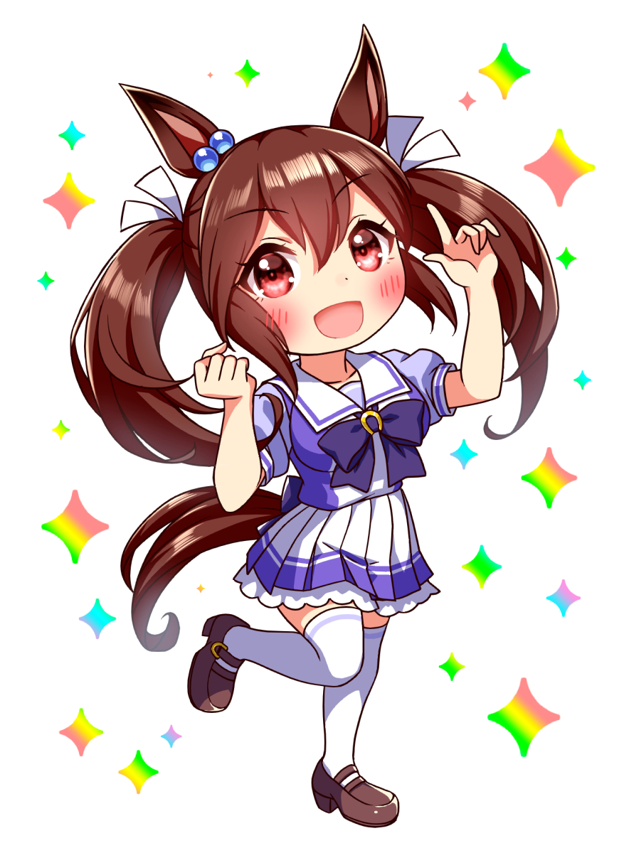 1girl, animal_ears, blush, bow, bowtie, breasts, brown_hair, chibi
