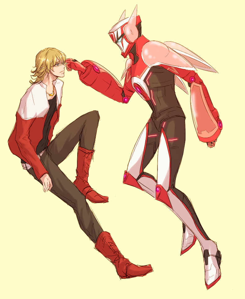 barnaby_brooks_jr, belt, blonde_hair, boots, dual_persona, glasses, green_eyes, ivan_karelin