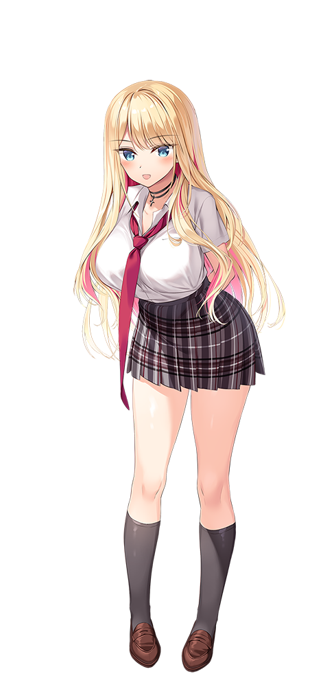 1girl, amaemi-longing_for_you-, arms_behind_back, black_choker, black_socks, blonde_hair, blue_eyes, blush